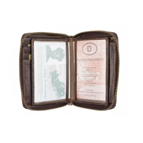 Portfel WILD 708 skórzany brązowy zamykany suwakiem / WILD 708 brown leather wallet zip around closure